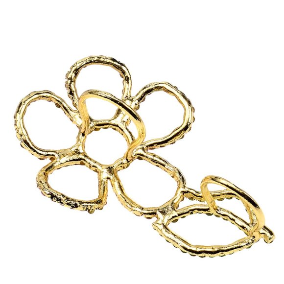 Rhinestone pop posy two finger ring. Pink, green and yellow rhinestones … - Picture 4 of 6